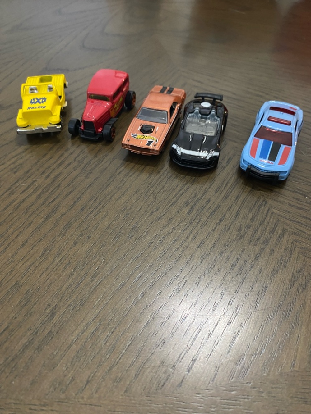 5 Toy Car Lot - Yellow, Red, Orange, Black, Blue